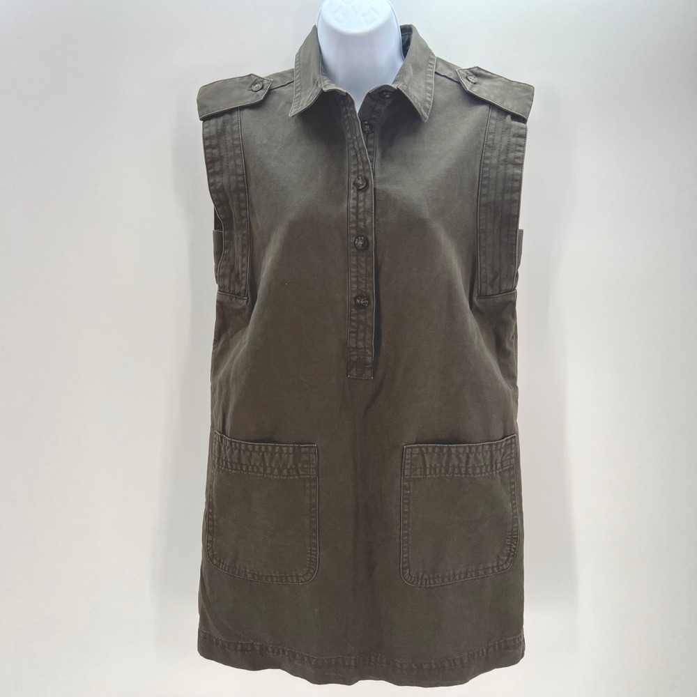 Banana Republic XS Olive Green Cotton Linen Mariner Utility Shirt Dress
